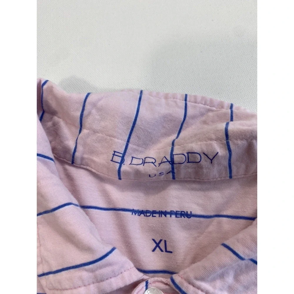B Draddy Sport Polo Shirt Mens XL Pink Striped Golf Performance Pima Cotton